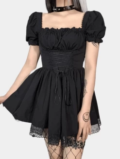 Dark Lolita Goth Mini Dress -Kawaii Fashion Shop Dark Lolita Goth Mini Dress 3