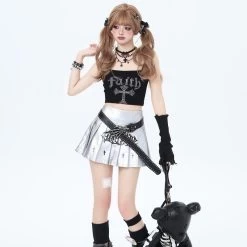 Dark Punk Girl Style High Waist Leather Skirt 11 Dark Punk Girl Style High Waist Leather Skirt -Kawaii Fashion Shop Dark Punk Girl Style High Waist Leather Skirt 1