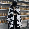 Korean Style Milky Cow Print Blouse -Kawaii Fashion Shop Deeptown Cow Print Women Blouses Korean Style Fashion Spring 2021 Button Up Shirt Loose Long Sleeve