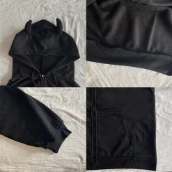 Gothic Black Devil Horn Hoodie -Kawaii Fashion Shop Deeptown Emo Zip Up Hoodie Women Harajuku Punk Gothic Sweatshirt Black Devil Horn Zipper Coat Oversized 5