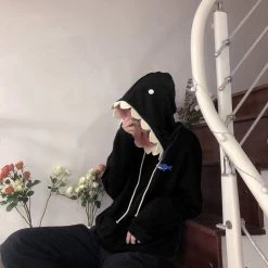 Kawaii Shark Hoodies -Kawaii Fashion Shop Deeptown Funny Shark Patchwork Hoodies Women Autumn Kawaii Sweatshirt Oversized 2021 Casual Long Sleeve Pullover School 4