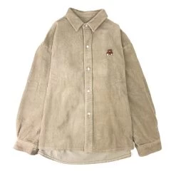 Kawaii Bear Corduroy Shirt -Kawaii Fashion Shop Deeptown Kawaii Bear Corduroy Shirt Women Asian Style Cute Graphic Cardigan Embroidery Blouse Fall 2021 Button 4