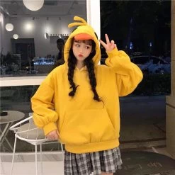 Kawaii Yellow Duck Hoodies -Kawaii Fashion Shop Deeptown Kawaii Duck Hoodies Women Long Sleeve Cute Tops Emo Clothes Korean 2022 Fashion Winter Yellow 2