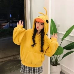 Kawaii Yellow Duck Hoodies -Kawaii Fashion Shop Deeptown Kawaii Duck Hoodies Women Long Sleeve Cute Tops Emo Clothes Korean 2022 Fashion Winter Yellow 3