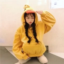 Kawaii Yellow Duck Hoodies -Kawaii Fashion Shop Deeptown Kawaii Duck Hoodies Women Long Sleeve Cute Tops Emo Clothes Korean 2022 Fashion Winter Yellow 4