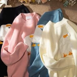 Kawaii Korean Style Duck Sweater 12 Kawaii Korean Style Duck Sweater -Kawaii Fashion Shop Deeptown Kawaii Korean Style Duck Print Knitted Sweater Women Harajuku Crewneck Oversize Pink Jumper Pullover Female 4