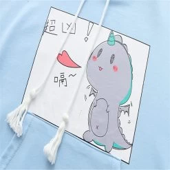 Adorable Cartoon Dinosaur Heart Hoodie -Kawaii Fashion Shop Dinosaur Print Hooded Sweatshirt With Horn For Women 2020 Autumn Long Sleeve Harakuju Hoodies Sweet Style 4