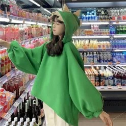 Green Dinosaur 3d Back Fins Oversize Hoodie -Kawaii Fashion Shop Dinosaur Sweatshirt Women Hoodies 2022 Loose Korean Sculpture Girlfriends Autumn Winter Sisters Outfit Plus Fleece Hooded 4