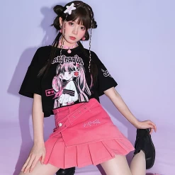 Dopamine Outfit Style Pink Gradient High Waist Skirt -Kawaii Fashion Shop Dopamine Outfit Style Pink Gradient High Waist Skirt 3