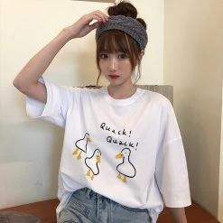 Kawaii Cartoon Duck T-Shirts 9 Kawaii Cartoon Duck T-Shirts -Kawaii Fashion Shop Duck Cartoon Print Summer T Shirts Women Short Sleeve O Neck Casual Cotton Loose Shirts Girls 2