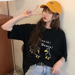 Kawaii Cartoon Duck T-Shirts 10 Kawaii Cartoon Duck T-Shirts -Kawaii Fashion Shop Duck Cartoon Print Summer T Shirts Women Short Sleeve O Neck Casual Cotton Loose Shirts Girls 3