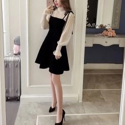 Vintage Black Swan Velet Slip Dresses 10 Vintage Black Swan Velet Slip Dresses -Kawaii Fashion Shop Elegant Velvet Dress Women Autumn Winter Korean A Line Tops and Black Sundress Streetwear Two Piece 2