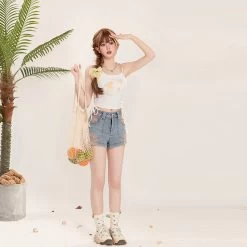 Energetic Girl Style Light Blue Denim Shorts -Kawaii Fashion Shop Energetic Girl Style Light Blue Denim Shorts 3