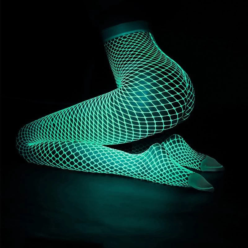 White UV Glowing Aesthetic Fishnet Tights 3 White UV Glowing Aesthetic Fishnet Tights