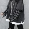 Korean Fashion Pure Color Sweaters Splicing Plaid Hoodies
