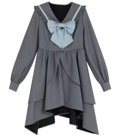 Fall College Style Gray Irregular Dress -Kawaii Fashion Shop Fall College Style Gray Irregular Dress 1