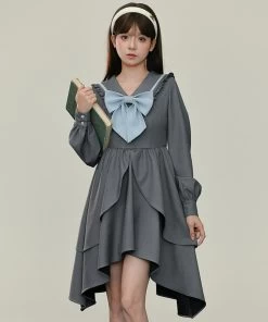 Fall College Style Gray Irregular Dress -Kawaii Fashion Shop Fall College Style Gray Irregular Dress 11