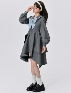 Fall College Style Gray Irregular Dress -Kawaii Fashion Shop Fall College Style Gray Irregular Dress 5