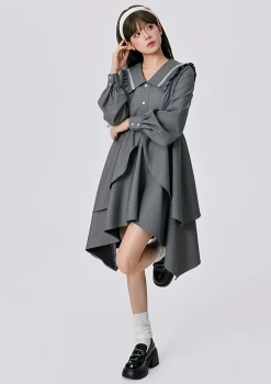 Fall College Style Gray Irregular Dress -Kawaii Fashion Shop Fall College Style Gray Irregular Dress 6
