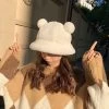 Fluffy Teddy Ears Bucket Hat -Kawaii Fashion Shop Fashion Autumn Winter Leopard Fur Bucket Hat Bear Ear Ball Plush Fisherman Hat Soft Warm Thick