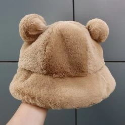 Fluffy Teddy Ears Bucket Hat -Kawaii Fashion Shop Fashion Autumn Winter Leopard Fur Bucket Hat Bear Ear Ball Plush Fisherman Hat Soft Warm Thick 5