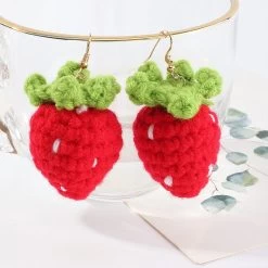 Sweet Cute Strawberry Earrings -Kawaii Fashion Shop Fashion Metal Geometric Earrings Womens TRENDY Lovely Soft Wool Fruit Carrot Strawberry Stud Earrings Jewelry for 2