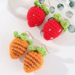 Sweet Cute Strawberry Earrings -Kawaii Fashion Shop Fashion Metal Geometric Earrings Womens TRENDY Lovely Soft Wool Fruit Carrot Strawberry Stud Earrings Jewelry for 4