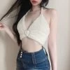 Kawaii Halter Camisole Corset Top 1 Kawaii Halter Camisole Corset Top -Kawaii Fashion Shop Fashion Shaggy Faux Fur Halter Neck Crop Top Bra Backless Lace Up Sexy Tops Female Summer