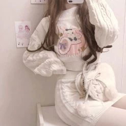 Kawaii Bunny Surprise Sweater / Skirt 10 Kawaii Bunny Surprise Sweater / Skirt -Kawaii Fashion Shop Fashion Winter Girl Jumper Harajuku Women S Sweater Kawaii rabbit Loose Casual Pullover Female Streetwear Knit 2