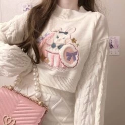 Kawaii Bunny Surprise Sweater / Skirt 11 Kawaii Bunny Surprise Sweater / Skirt -Kawaii Fashion Shop Fashion Winter Girl Jumper Harajuku Women S Sweater Kawaii rabbit Loose Casual Pullover Female Streetwear Knit 3