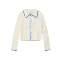 French Short Cardigan Sweaters -Kawaii Fashion Shop French Small Fragrance Short Knitted Cardigan Wearing Lapel Niche Design Sense Simple Fashion Basic Women Long 5