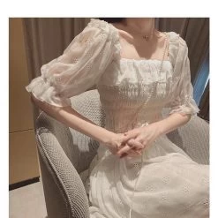 French Puff Sleeve White Summer Dress -Kawaii Fashion Shop French Summer Dress Women White Puff Sleeve Korean Style Fairy Dress Lace Chiffon Japan Style Kawaii 2