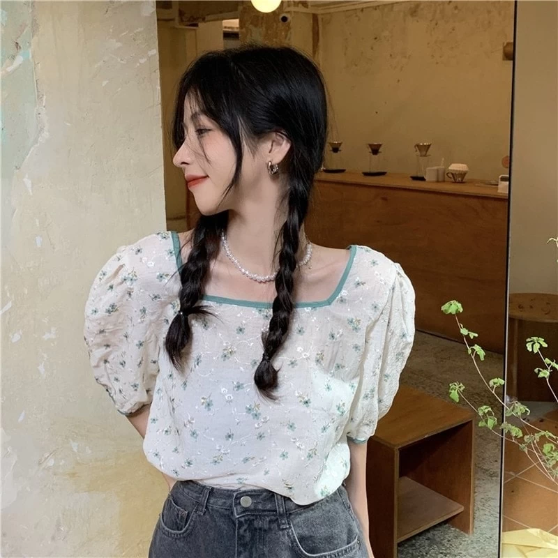 French Sweet Puffer Sleeve Tops 4 French Sweet Puffer Sleeve Tops - Image 2