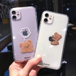 Cute Cartoon Bear Couple IPhone Case 11 Cute Cartoon Bear Couple IPhone Case -Kawaii Fashion Shop Funny Cute Cartoon Bear Clear Phone Case For iPhone 13 Pro Max 12 Mini 11 X 3