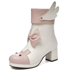 Winged Bunny Booties -Kawaii Fashion Shop GIGIFOX Gothic Style Sweet Bow Tie Wings Chunky Heels Platform Ankle Pink Lolita Cosplay Fashion Winter 2