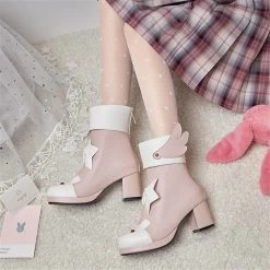 Winged Bunny Booties -Kawaii Fashion Shop GIGIFOX Gothic Style Sweet Bow Tie Wings Chunky Heels Platform Ankle Pink Lolita Cosplay Fashion Winter 5