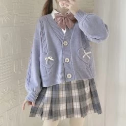 Kawaii Youth School Uniform Sweater -Kawaii Fashion Shop Girls Japanese Korean School Uniform Knitted Cardigan Student Costume College Youth Purity Spring Autumn Sweet Fashion 4
