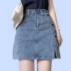 Girls Solid Color Heart Embroidered Denim Skirt