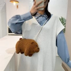 Kawaii Plush Teddy Bear Crossbody -Kawaii Fashion Shop Girls Sweet Cute Plush Teddy Bear Crossbody Bag Cartoon Bear Shaped Women Handbags Fashion Portable Plush 3