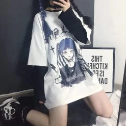 Gothic Anime Print Loose T-Shirts -Kawaii Fashion Shop Gothic Clothes Loose T Shirts Harajuku Style Print Anime Tshirt Streetwear Female Short Sleeve Woman T 1