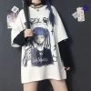 Gothic Anime Print Loose T-Shirts -Kawaii Fashion Shop Gothic Clothes Loose T Shirts Harajuku Style Print Anime Tshirt Streetwear Female Short Sleeve Woman T