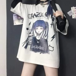 Gothic Anime Print Loose T-Shirts -Kawaii Fashion Shop Gothic Clothes Loose T Shirts Harajuku Style Print Anime Tshirt Streetwear Female Short Sleeve Woman T 2