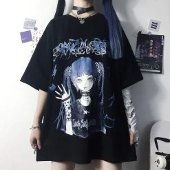 Gothic Anime Print Loose T-Shirts -Kawaii Fashion Shop Gothic Clothes Loose T Shirts Harajuku Style Print Anime Tshirt Streetwear Female Short Sleeve Woman T 4