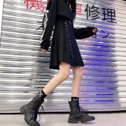 Kawaii Punk Mini Skirt -Kawaii Fashion Shop Gothic Punk Harajuku Women Shorts Casual Cool Chic Preppy Style Grey Plaid Pleate Black White Female 2
