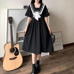 Kawaii Black Summer Bow Dress
