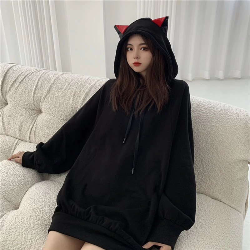 Kawaii Black Cat Ears Hoodie 3 Kawaii Black Cat Ears Hoodie