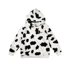 Kawaii Milk Cow Print Hoodie -Kawaii Fashion Shop HOUZHOU Cow Print Hoodie Women Kawaii Milk Thin Hooded Sweatshirt Loose Oversized Autumn Long Sleeve Top 5