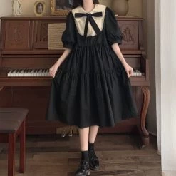 Elegant Vintage Puff Sleeve Dress