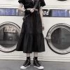 Harajuku Punk Gothic Black Long Skirts -Kawaii Fashion Shop HOUZHOU Gothic Long Skirts Women Black Goth High Waisted Patchwork Midi Skirt Summer Japanese Style Harajuku