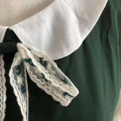 Kawaii Green Sweet Dress -Kawaii Fashion Shop HOUZHOU Green Dress Women Kawaii Vintage Dresses Bow Sweet Cute Streetwear Chiffon Puff Sleeve Lace Preppy 2
